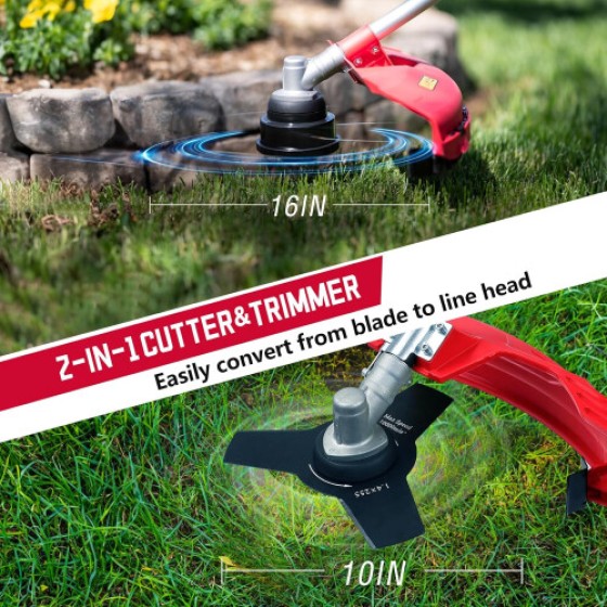 25.4cc Gas Weed Wacker, 3in1 String Trimmer/Edger 16Inch, 10Inch Brush Cutter for Garden Edging Lawn Care
